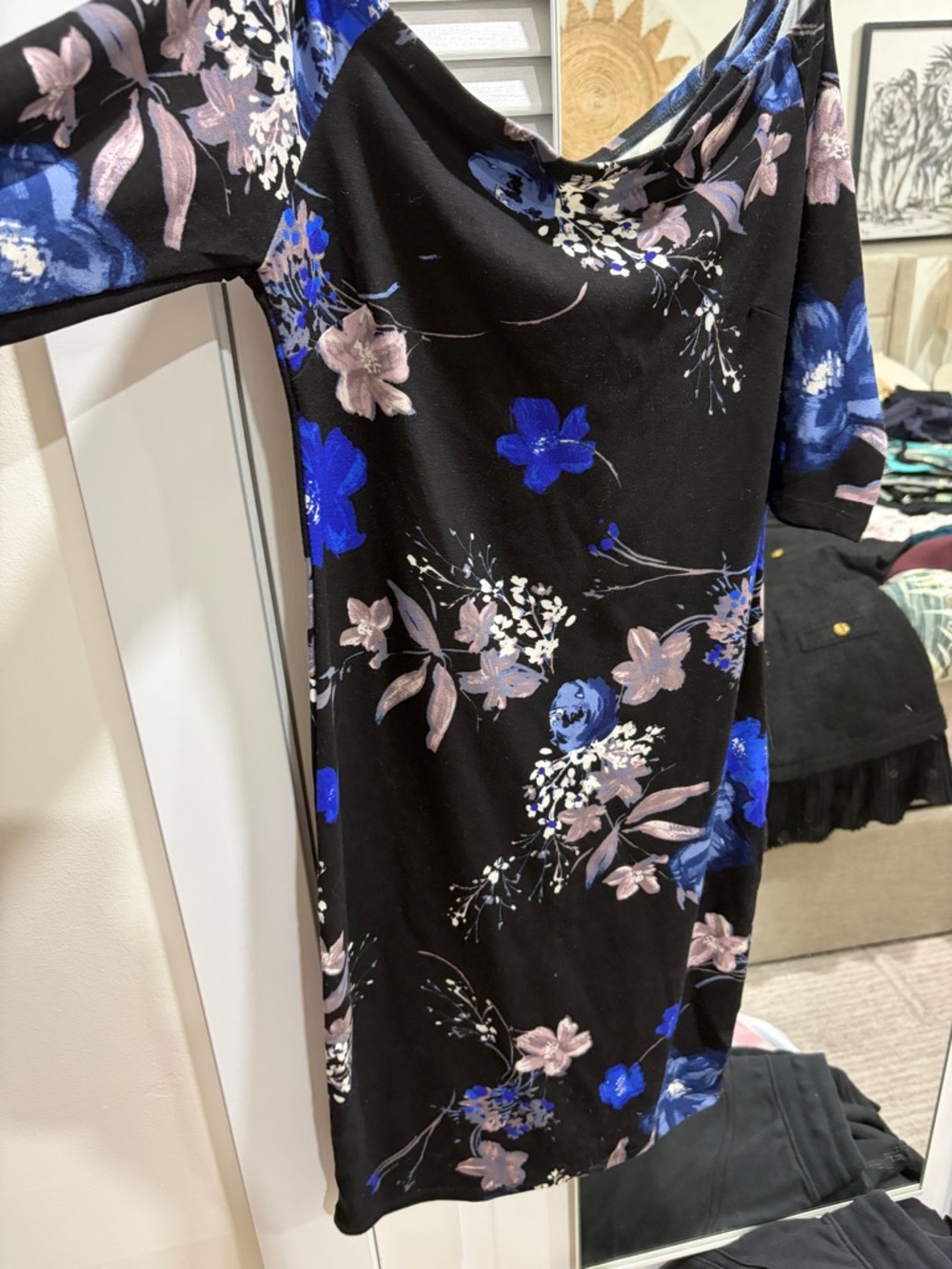 le chateau Black Midi Dress with Blue & Pink Floral Print
